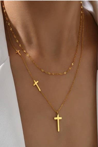 18K STAINLESS STEEL TARNISH FREE CROSS NECKLACE/ GOLD
