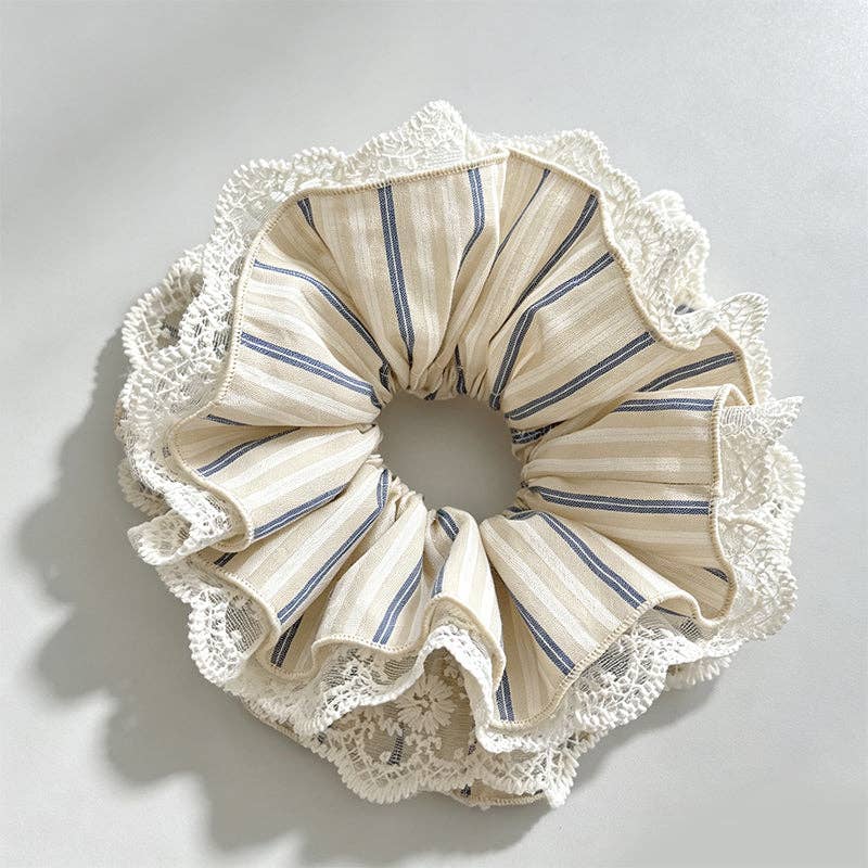 Sweet Lace Patchwork Lace Fabric Hair Scrunchie: Beige / One Size