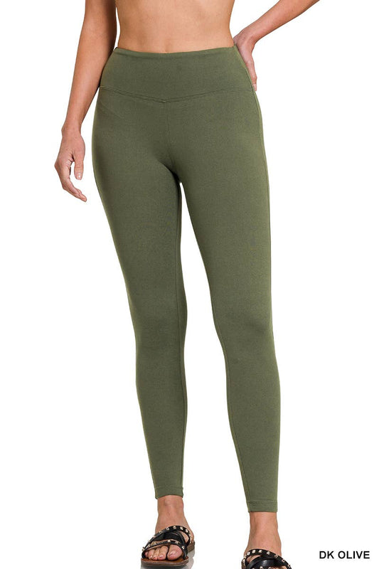 Zenana Microfiber Soft Waistband Full Length Leggings-Olive