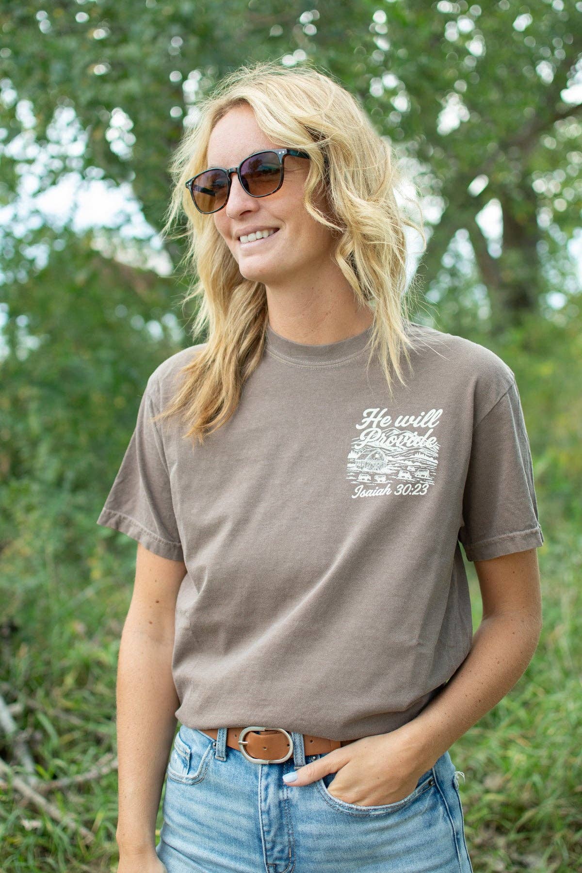 Western 'He Will Provide' Isaiah 30:23 Brown Graphic Tee
