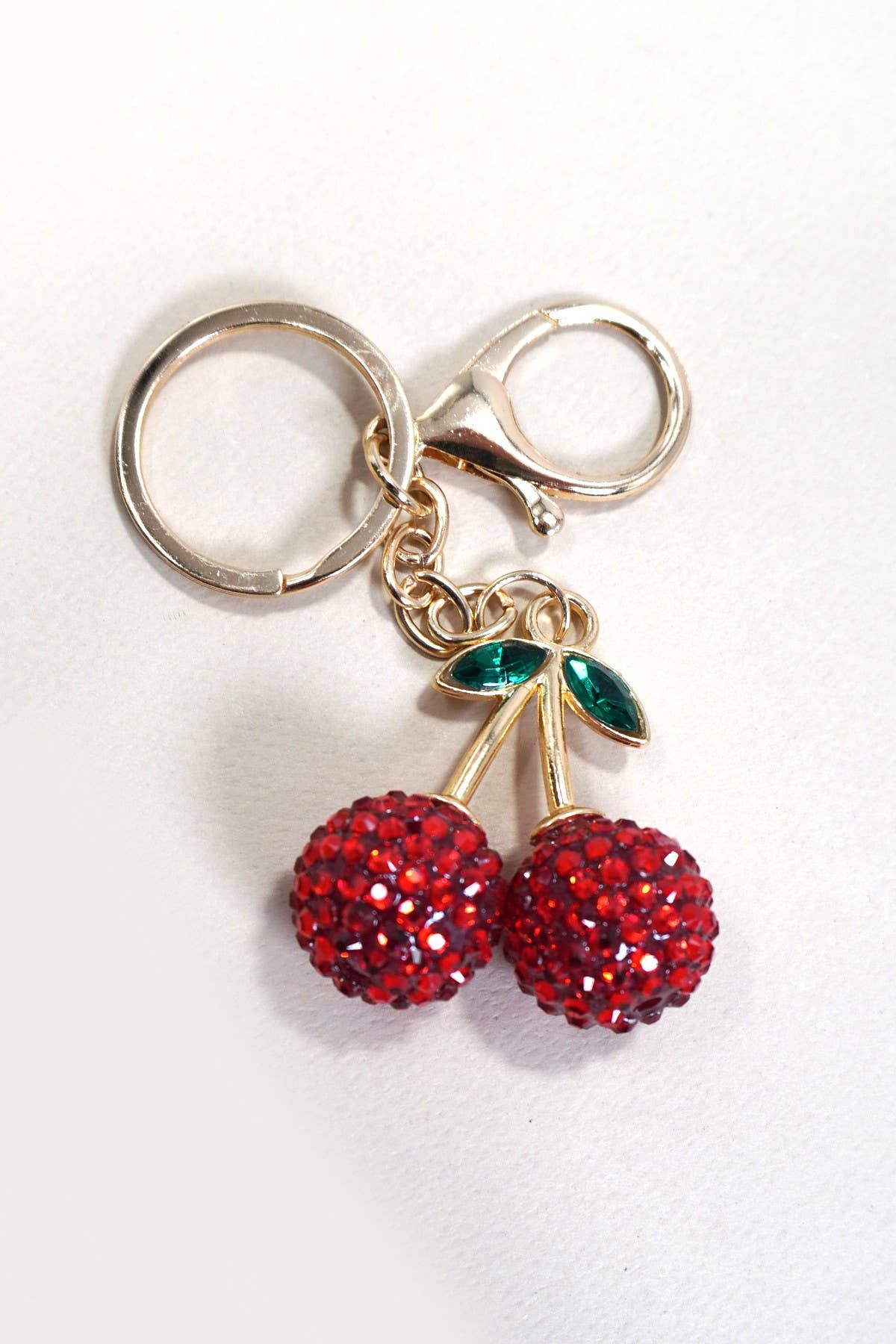 RHINESTONE CHERRY DROP KEYCHAIN BAG CHARM/ Gold
