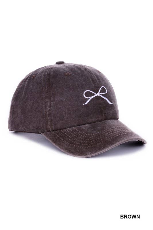 Ribbon Bow Embroidery Washed Cap: BLACK-168798 / OS