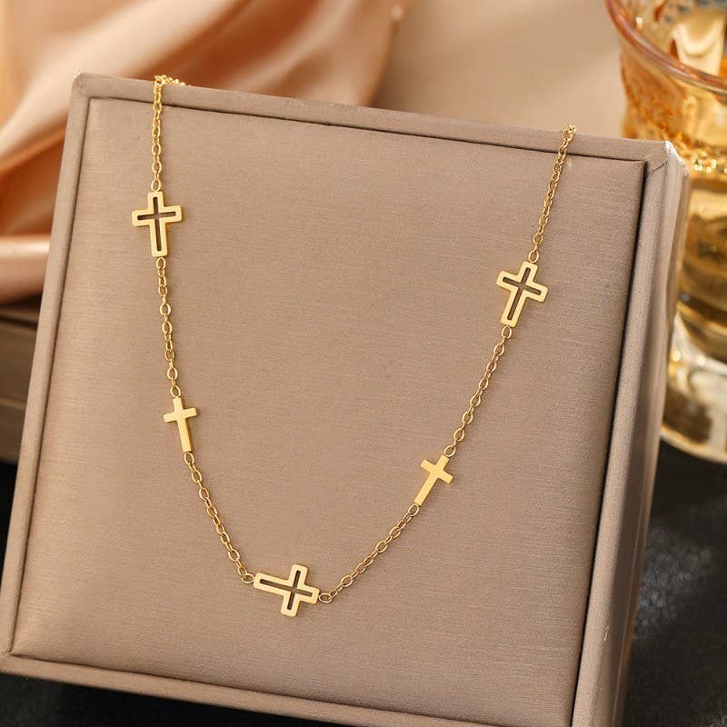 STAINLESS STEEL TARNISH FREE CROSS NECKLACE/ GOLD