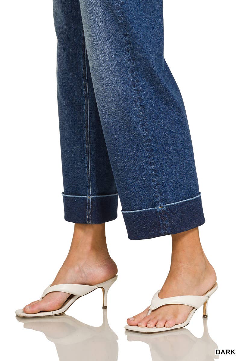 High-Rise Wide Leg Patch Pocket Crop Jeans- DARK