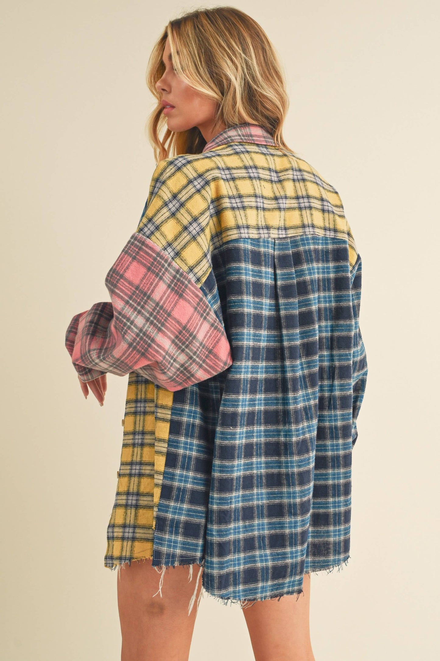 Neela Multi Color Plaid Flannel Shirt 1: Blue/Pink/Yellow