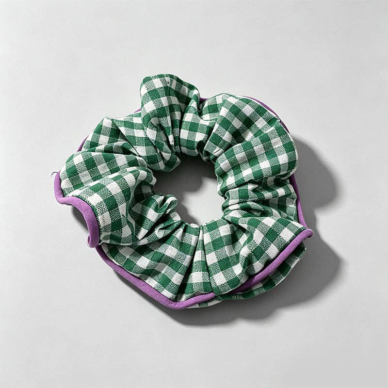 Elegant Retro Plaid Floral Refined Scrunchie: Green Plaid / One Size