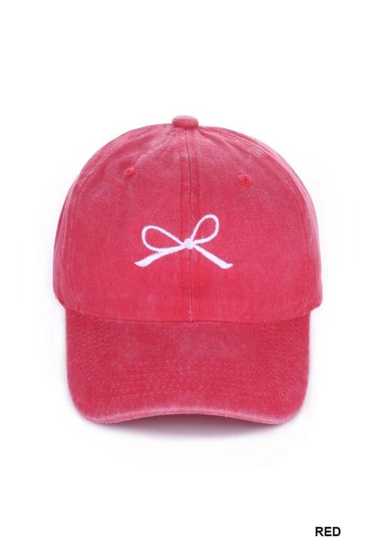 Ribbon Bow Embroidery Washed Cap: BLACK-168798 / OS