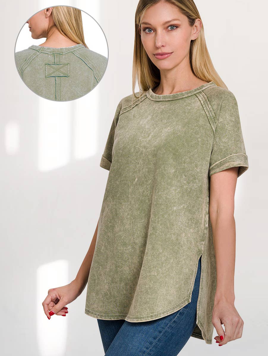 French Terry Washed Tunic Top w/ back patch: MOCHA