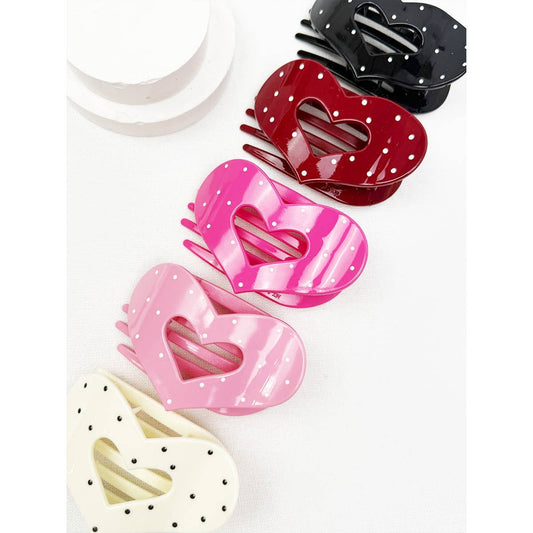 Lovely Polka Dot Heart Cut out Flat Hair Clip: Choose color