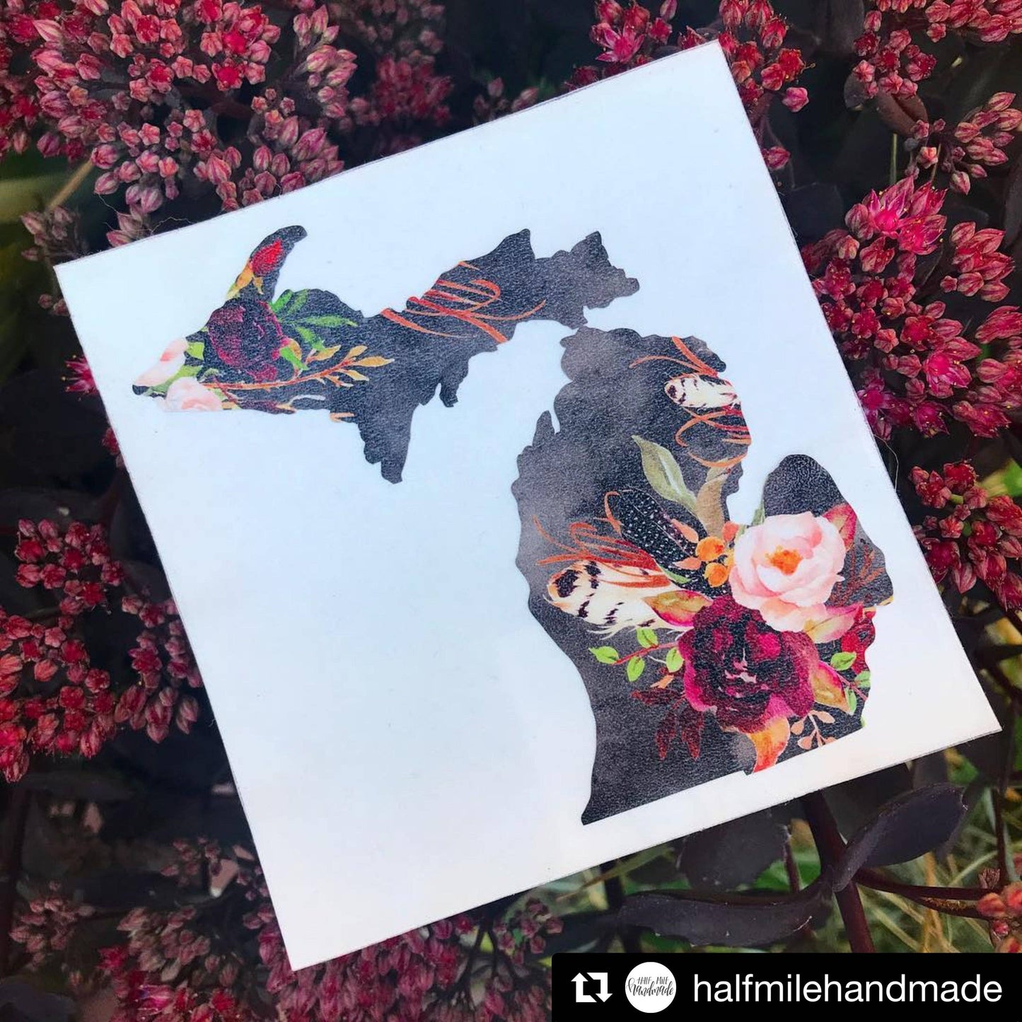 Decal  //  Michigan  ~  Woodland Whisper Floral: 4 inch STANDARD