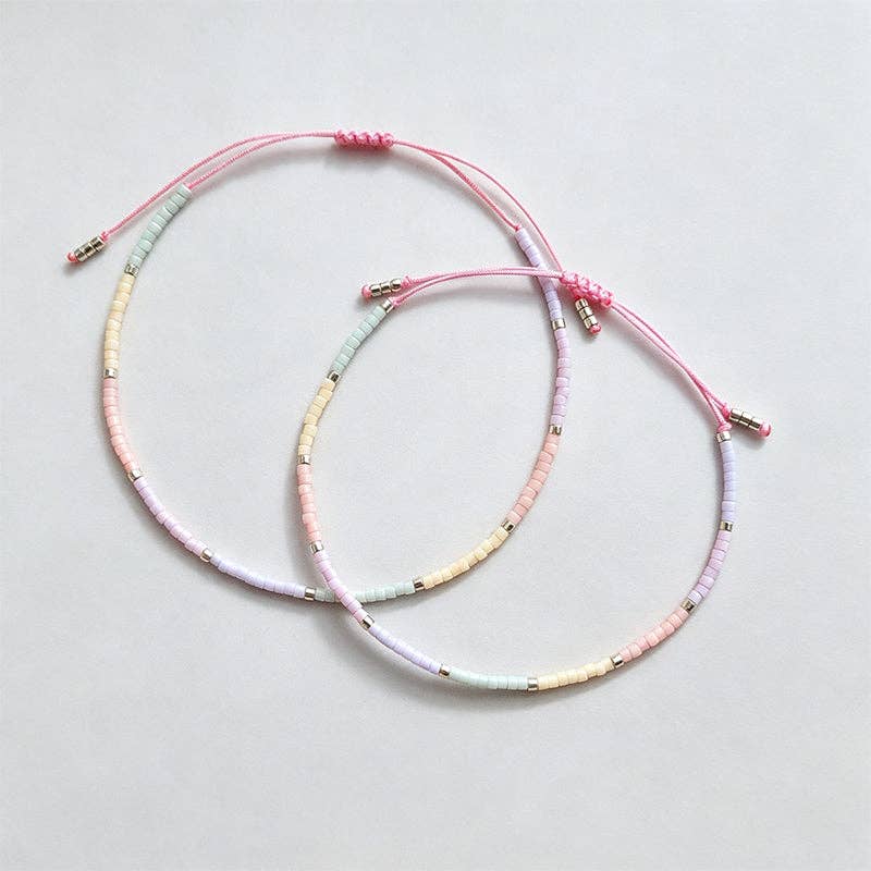 Mini Dainty Miyuki Beaded Bracelet Pink Chain: Multi Color / One Size((set of 3))