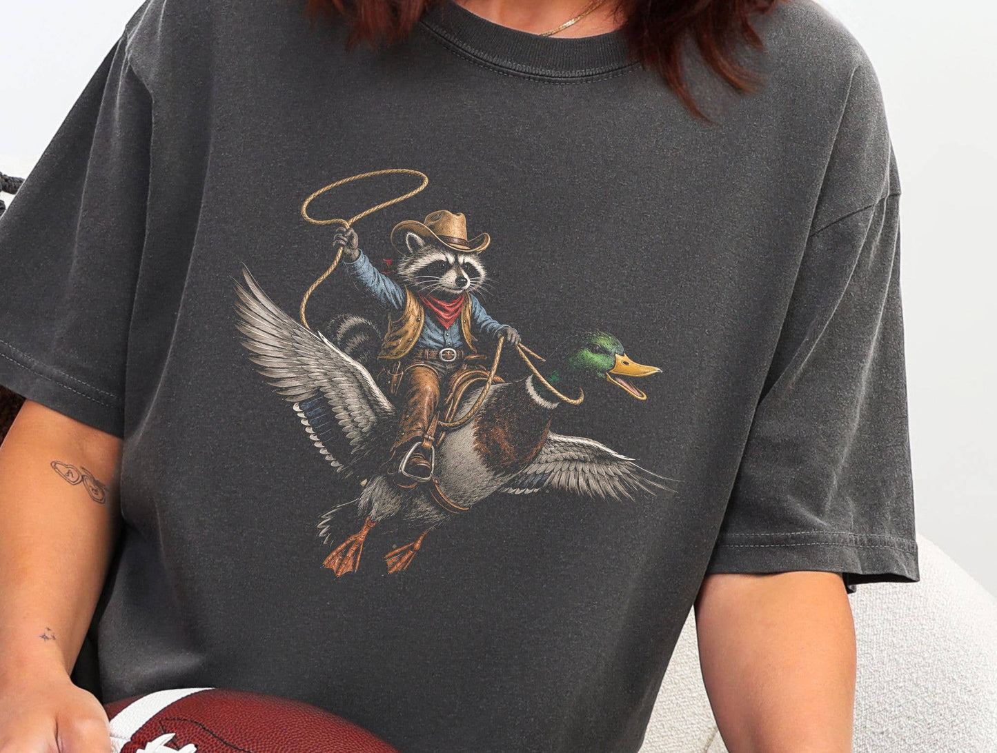 Cowboy Raccoon Duck Graphic Tee | Funny Western Animal Shirt