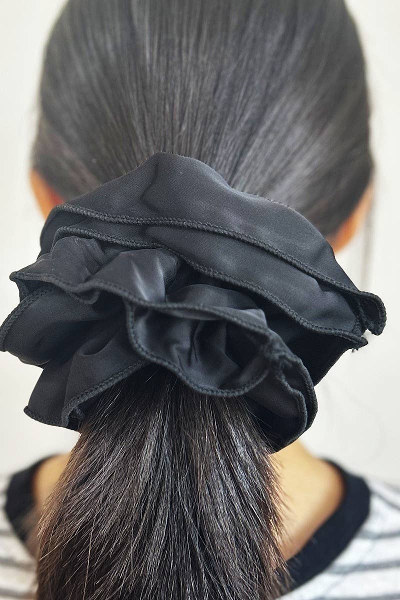 Parisian Satin Scrunchies - Vintage Luxe Hair Accessories: Black