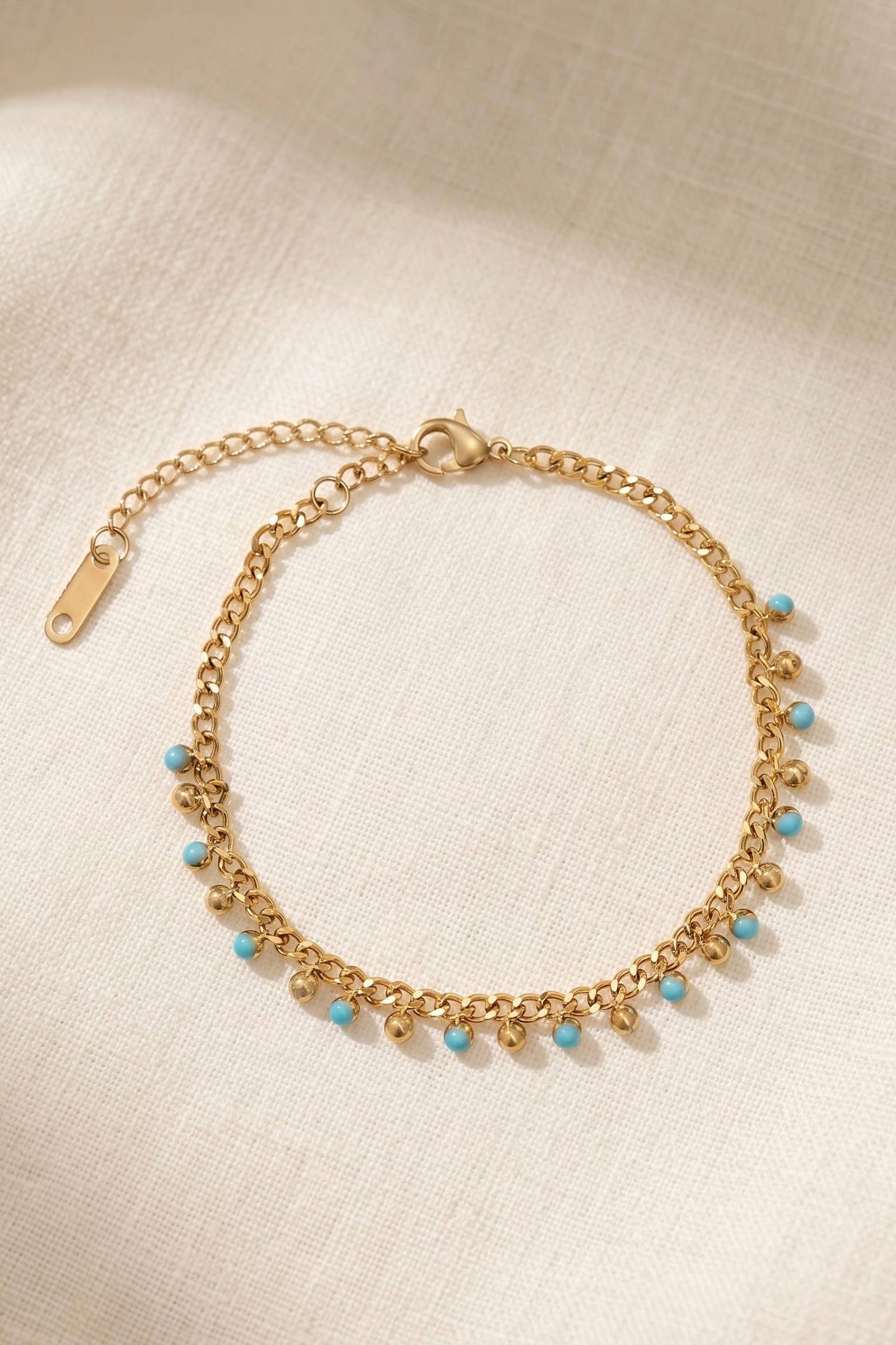 Turquoise Dream Tassel Bracelet: Yellow Gold