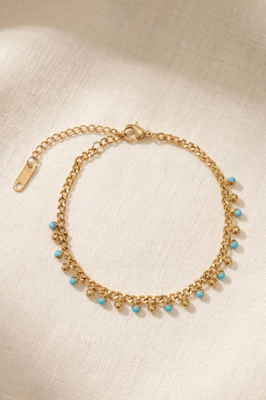 Turquoise Dream Tassel Bracelet: Yellow Gold