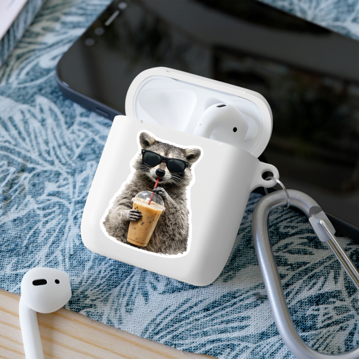 Cool Raccoon Iced Coffee Vinyl Sticker: 2" tall