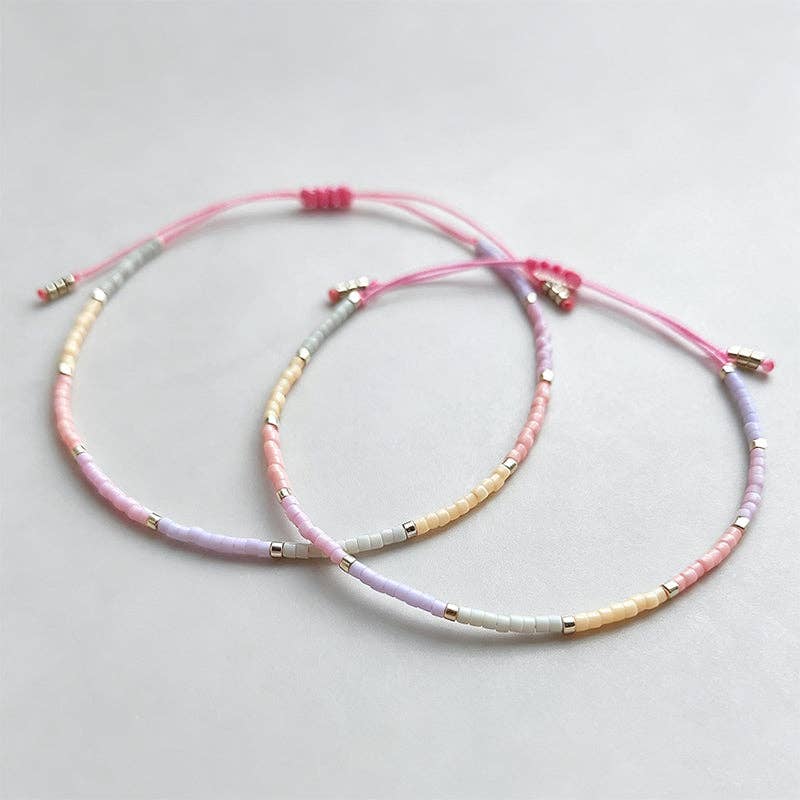 Mini Dainty Miyuki Beaded Bracelet Pink Chain: Multi Color / One Size((set of 3))