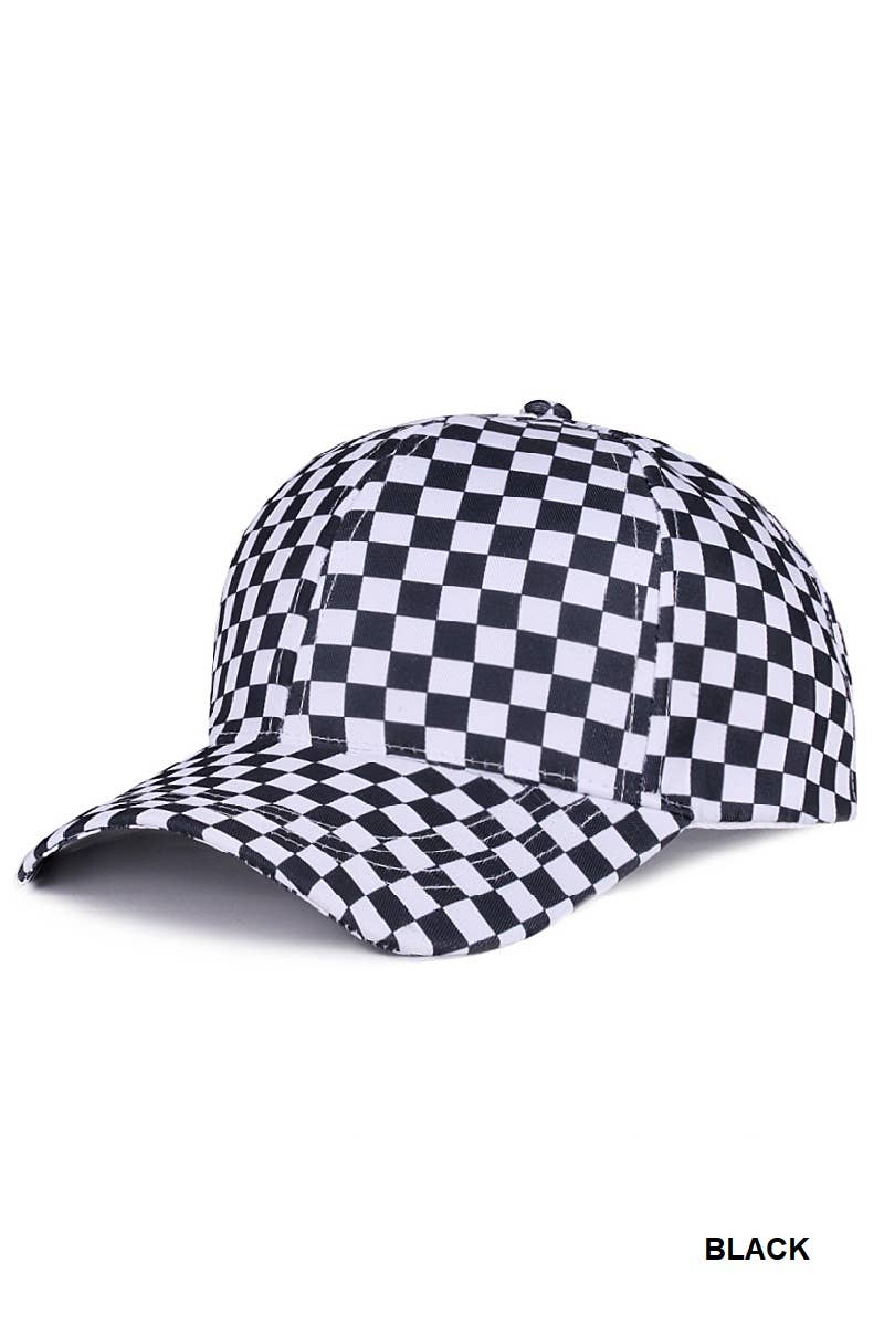 Checkered Pattern Print Baseball Cap BLACK