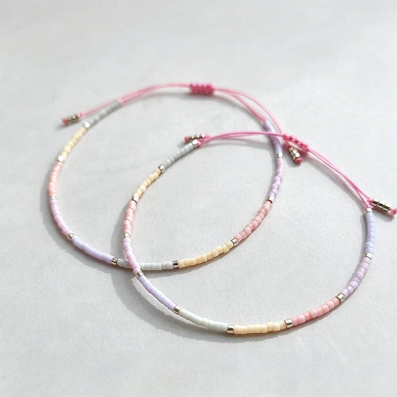 Mini Dainty Miyuki Beaded Bracelet Pink Chain: Multi Color / One Size((set of 3))