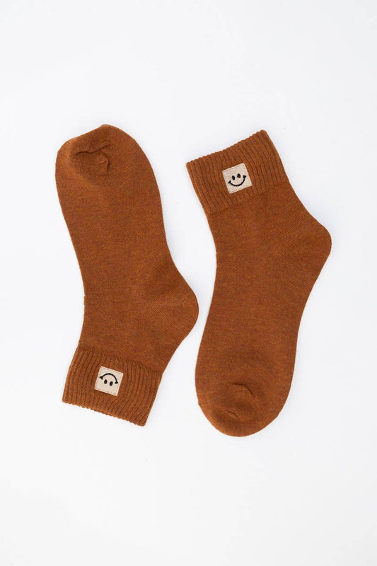 Happy Feet Embroidered Socks 🙃 - Fun Vibes: Rust
