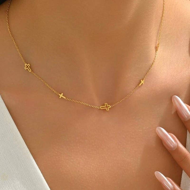 STAINLESS STEEL TARNISH FREE CROSS NECKLACE/ GOLD