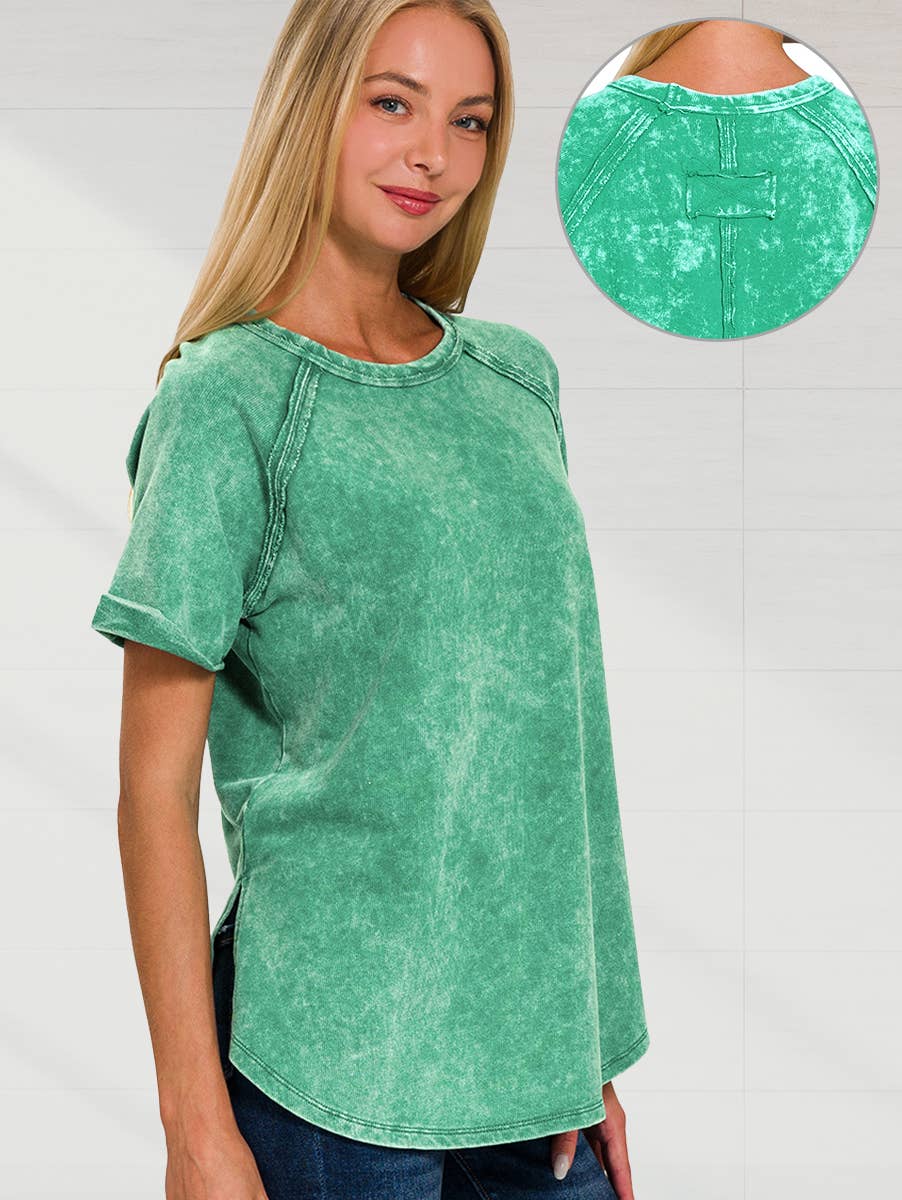 French Terry Washed Tunic Top w/ back patch: MOCHA