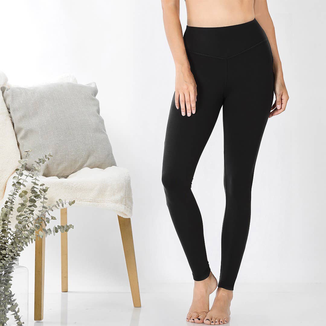 Zenana Microfiber Soft Waistband Full Length Leggings-Black