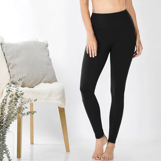 Zenana Microfiber Soft Waistband Full Length Leggings-Black