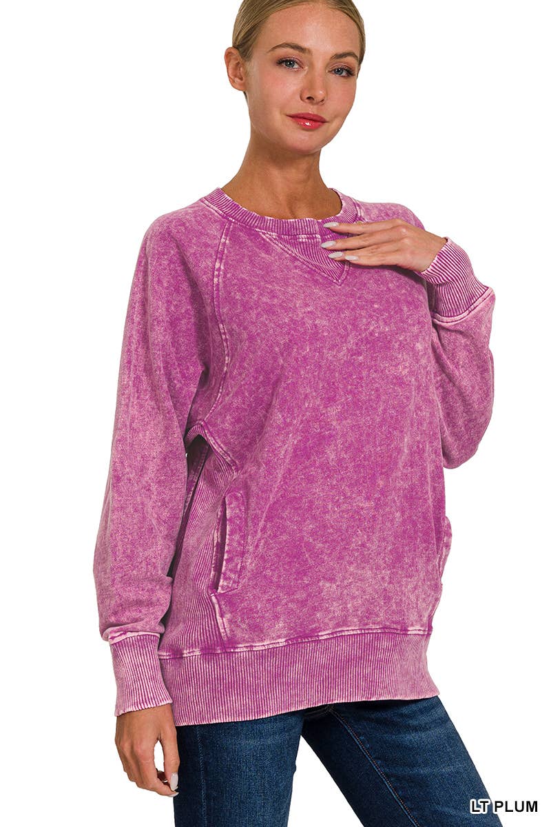 `Acid Wash French Terry Pullover w// Pockets: SLEET