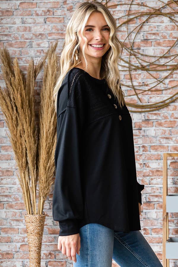 Women's Long Sleeve Lace Knit Top/ Black