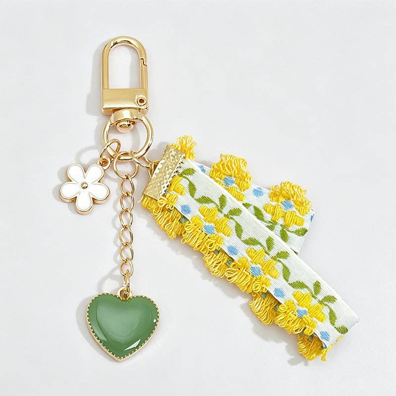 Fresh Floral Ribbon Butterfly Keychain: Pink Floral / One Size