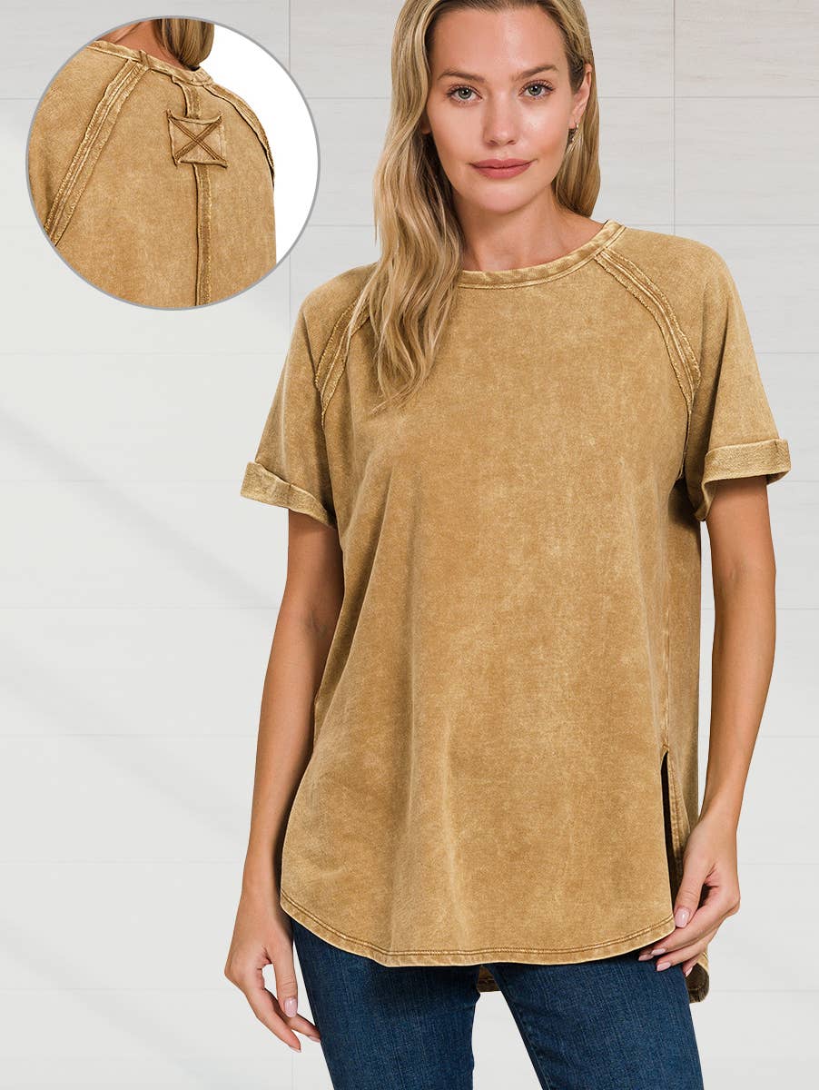 French Terry Washed Tunic Top w/ back patch: MOCHA