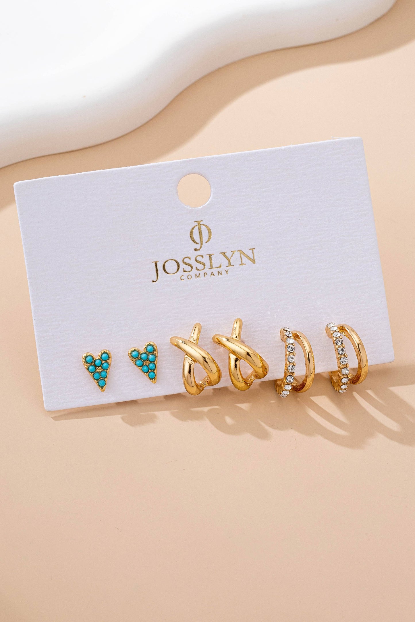 Turquoise & Crystal Mixed Earring Set/ GOLD