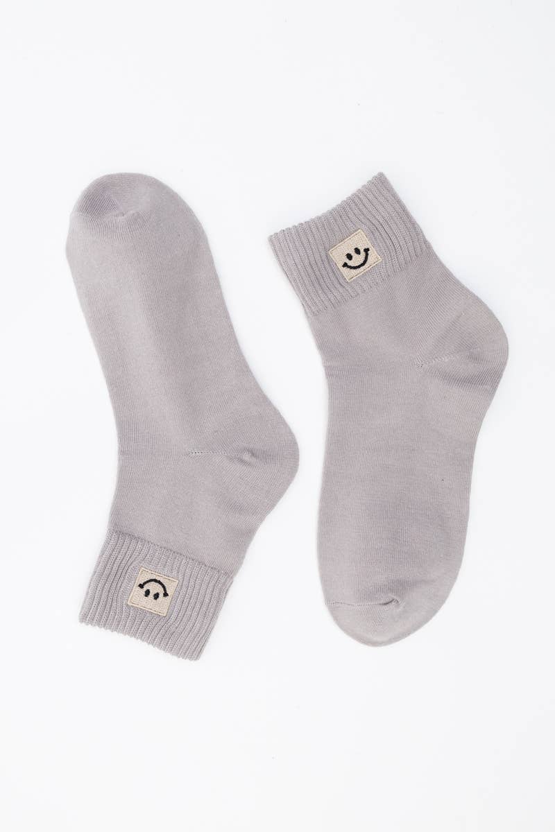 Happy Feet Embroidered Socks 🙃 - Fun Vibes: Gray