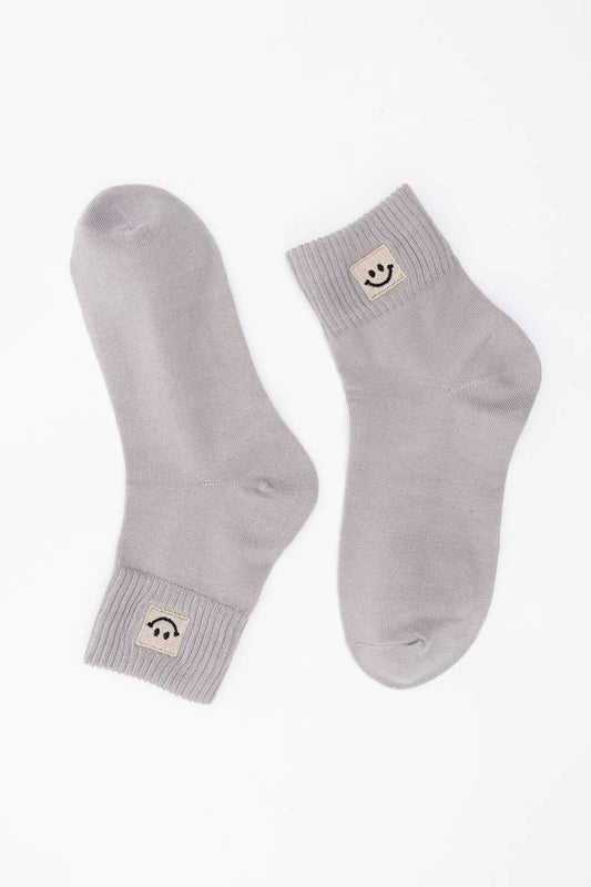 Happy Feet Embroidered Socks 🙃 - Fun Vibes: Gray