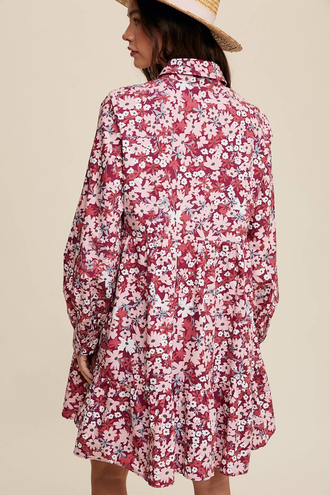 Bold Floral Tiered Shirt Dress