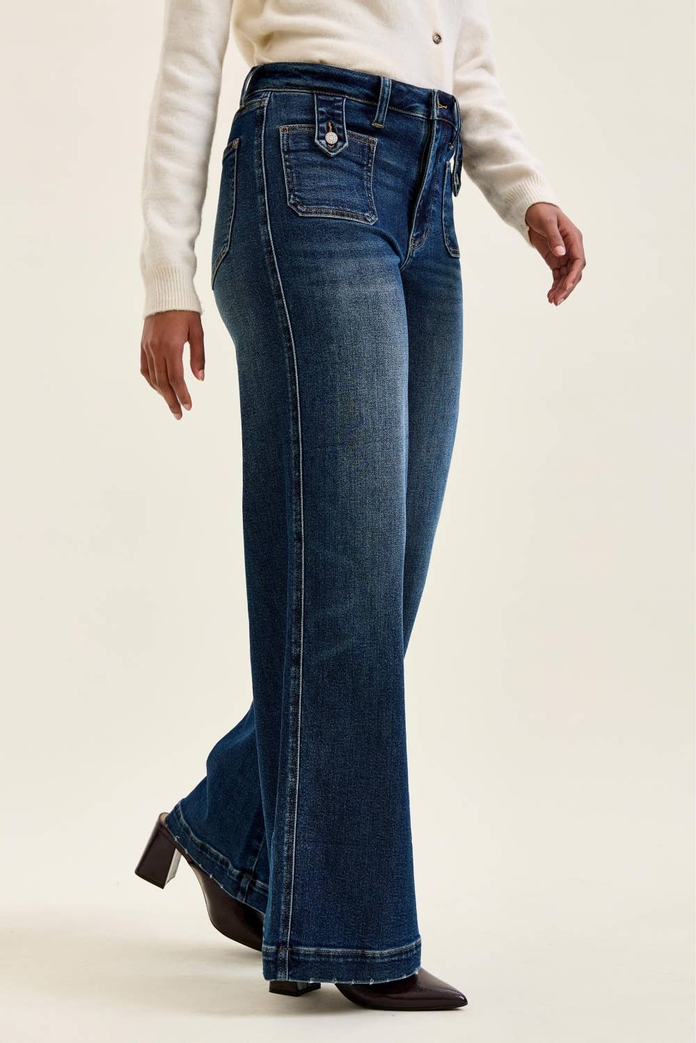 Judy Blue Jeans Signature Stretch "LUX" Retro Wide w/ Front Tab Closure DK Fade Indigo