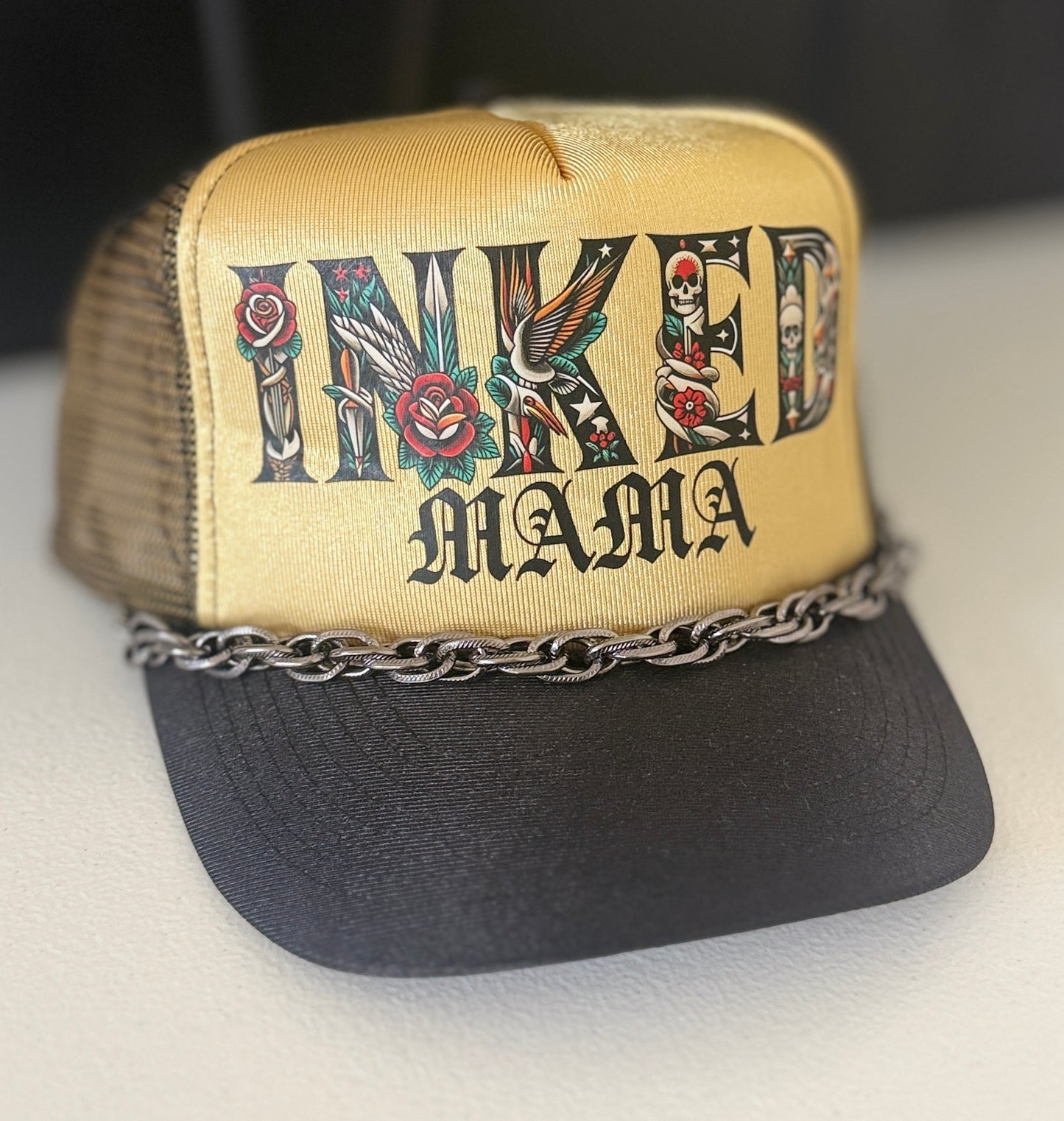 Inked Mama Graphic Print Trucker Hat: With Chain ((CHOOSE YOUR COLOR))