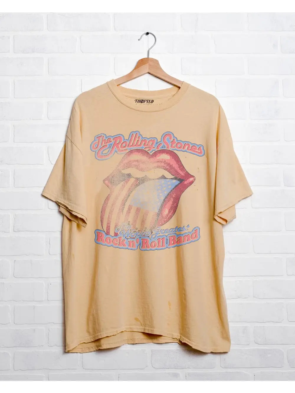 Rolling Stones World's Great Band Yellow Thrifted Tee