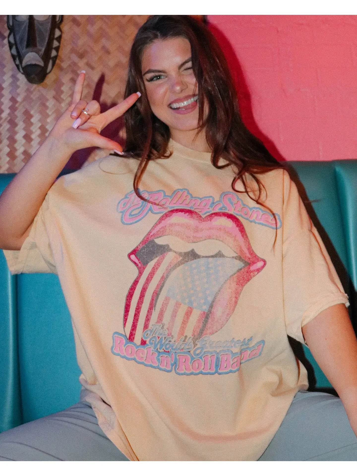 Rolling Stones World's Great Band Yellow Thrifted Tee
