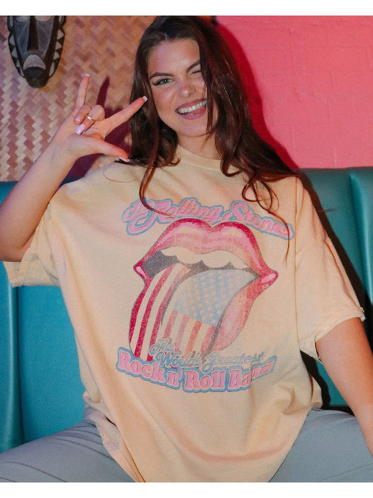 Rolling Stones World's Great Band Yellow Thrifted Tee