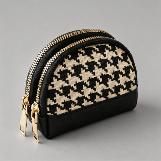 Elegant Plaid Mini Pouch: Black / Double zip