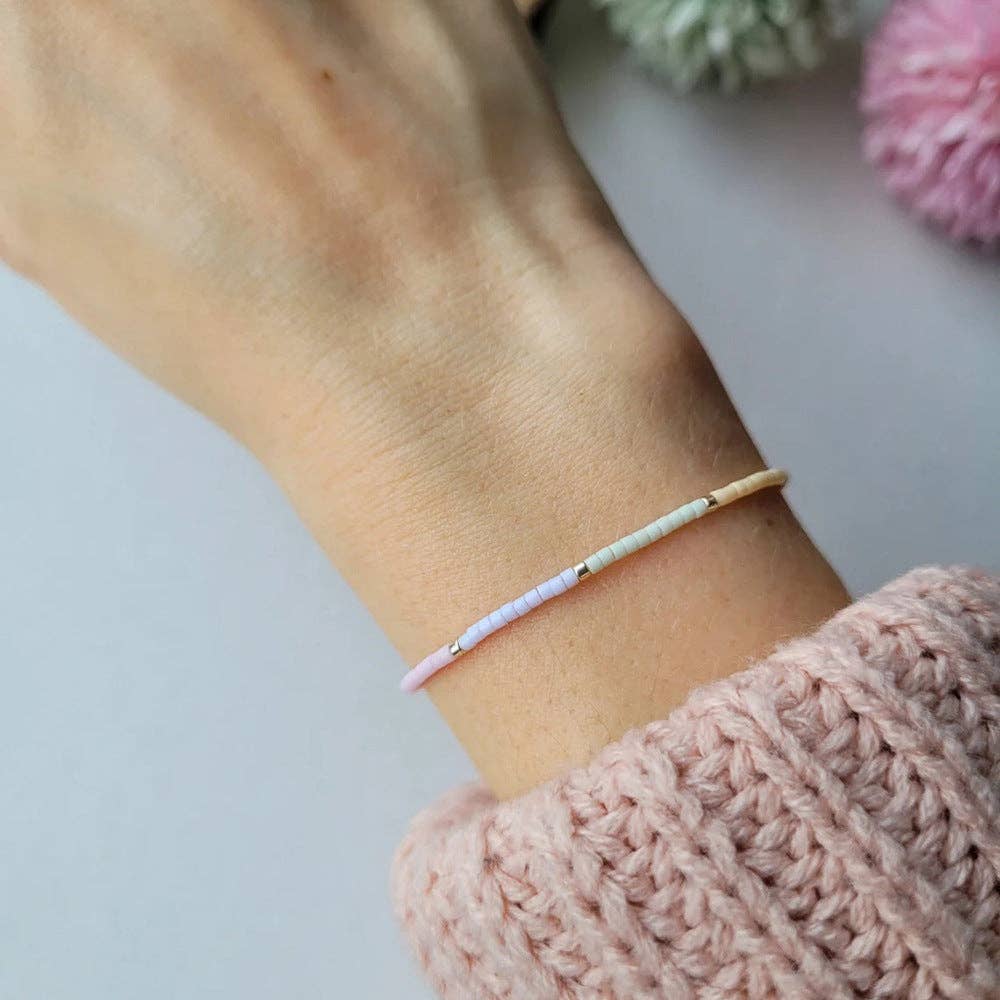 Mini Dainty Miyuki Beaded Bracelet Pink Chain: Multi Color / One Size((set of 3))