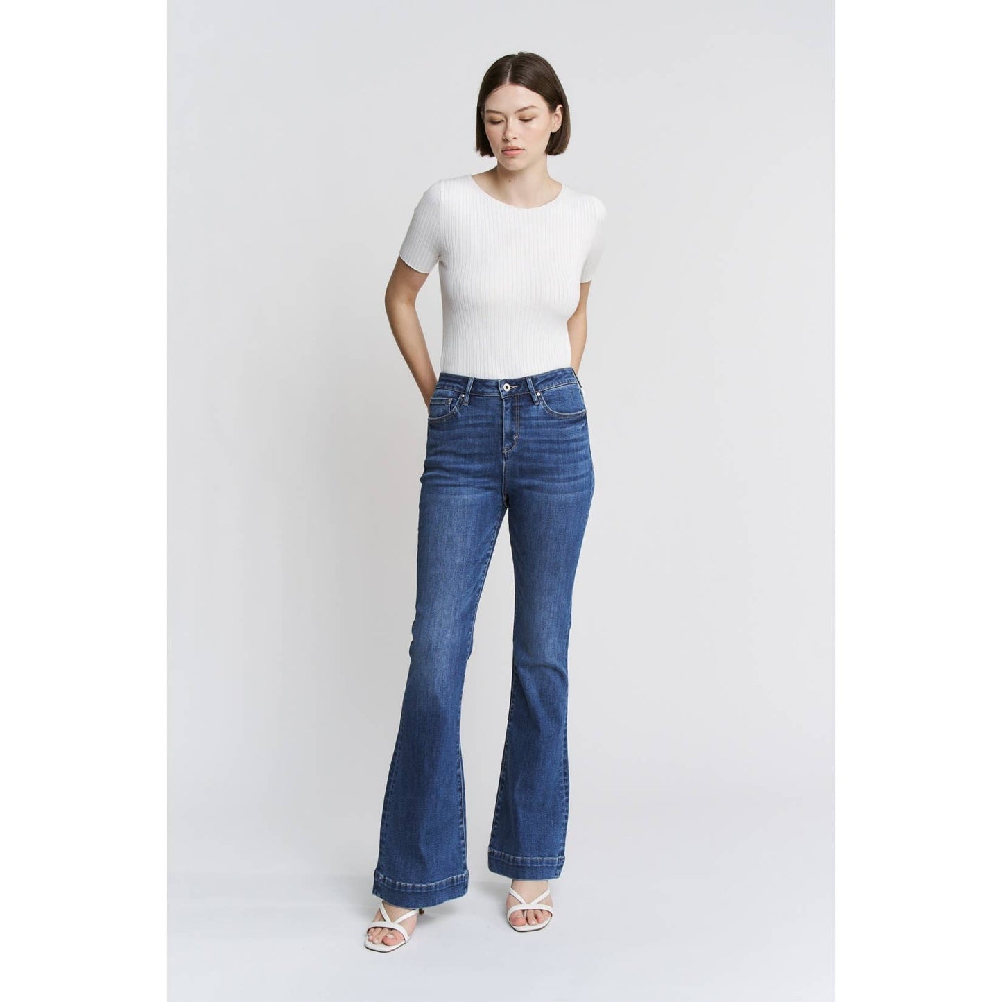 Mica HIGH RISE FLARE TROUSER HEM: NICE NAVY