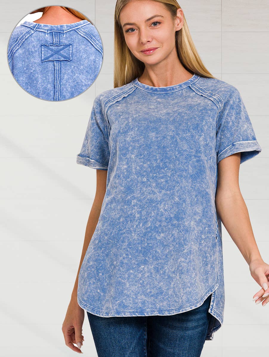 French Terry Washed Tunic Top w/ back patch: MOCHA