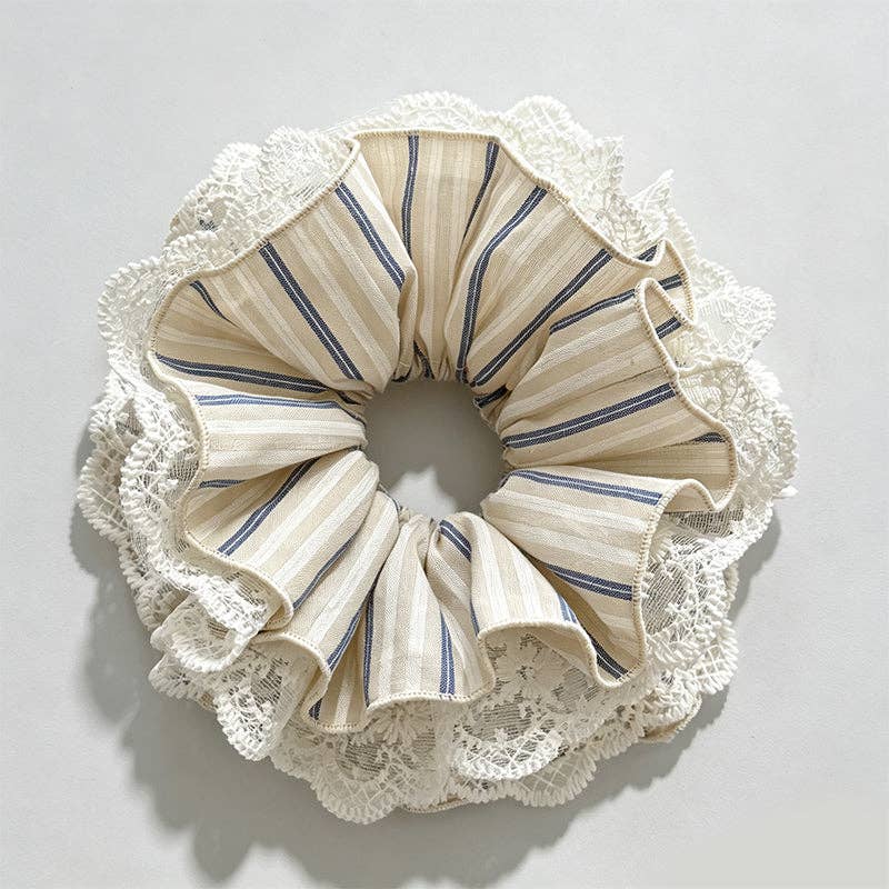 Sweet Lace Patchwork Lace Fabric Hair Scrunchie: Beige / One Size