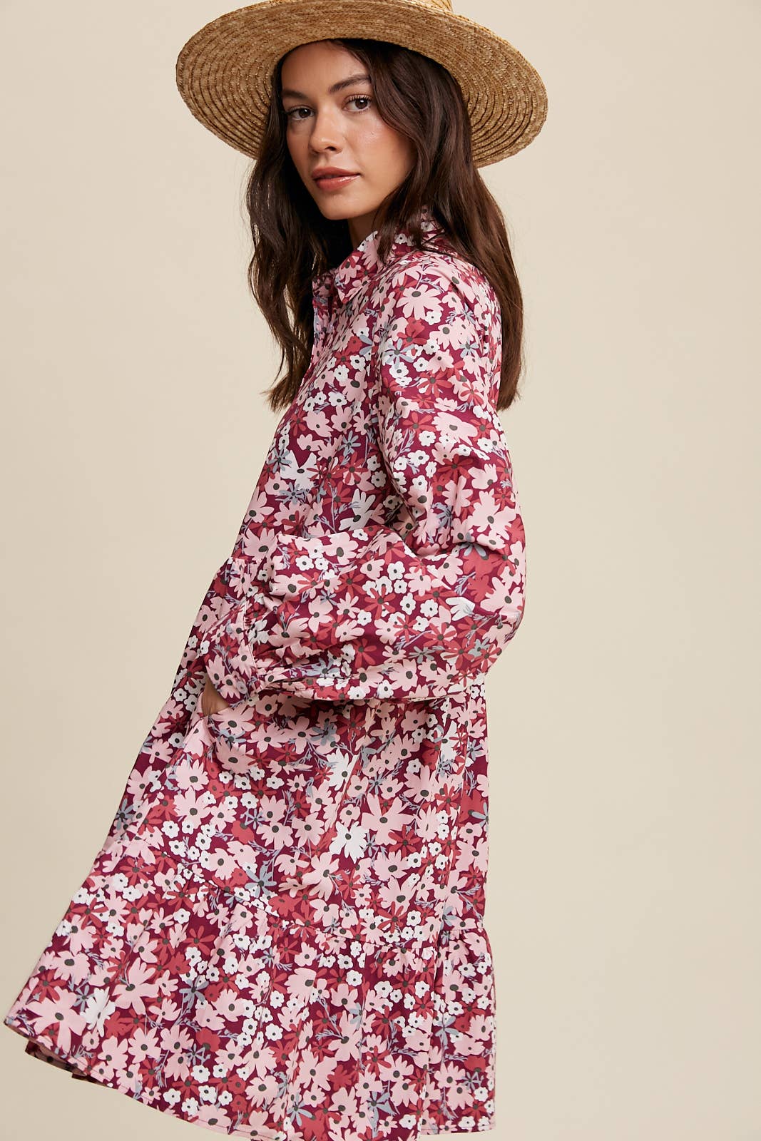 Bold Floral Tiered Shirt Dress