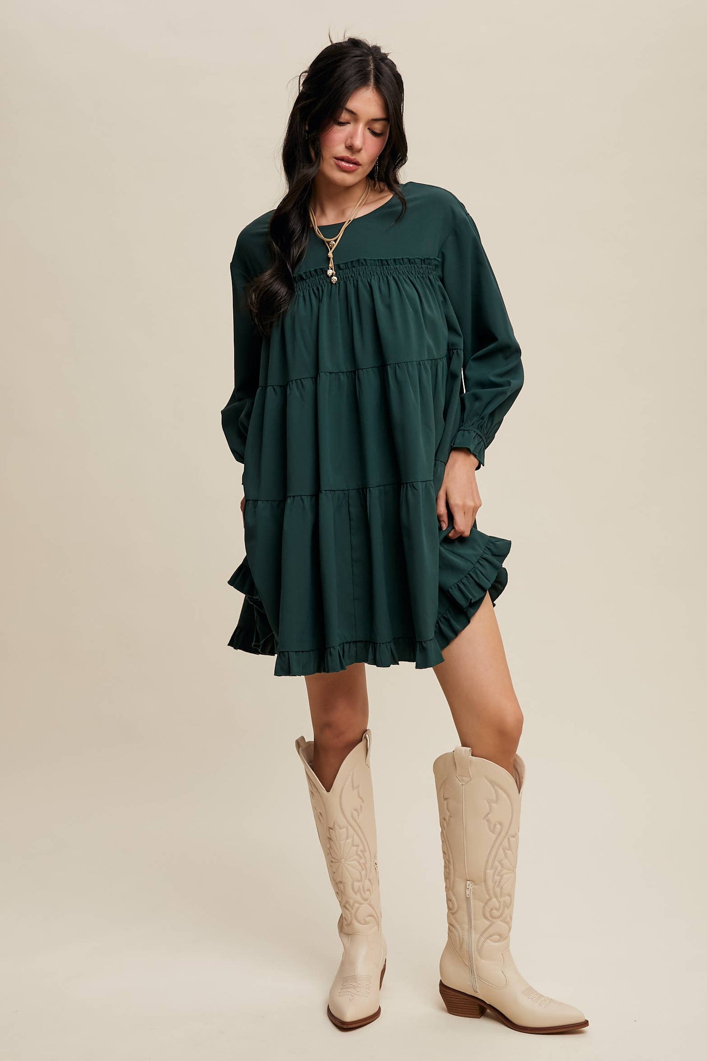Ruffle Tiered Long Sleeve Babydoll Dress