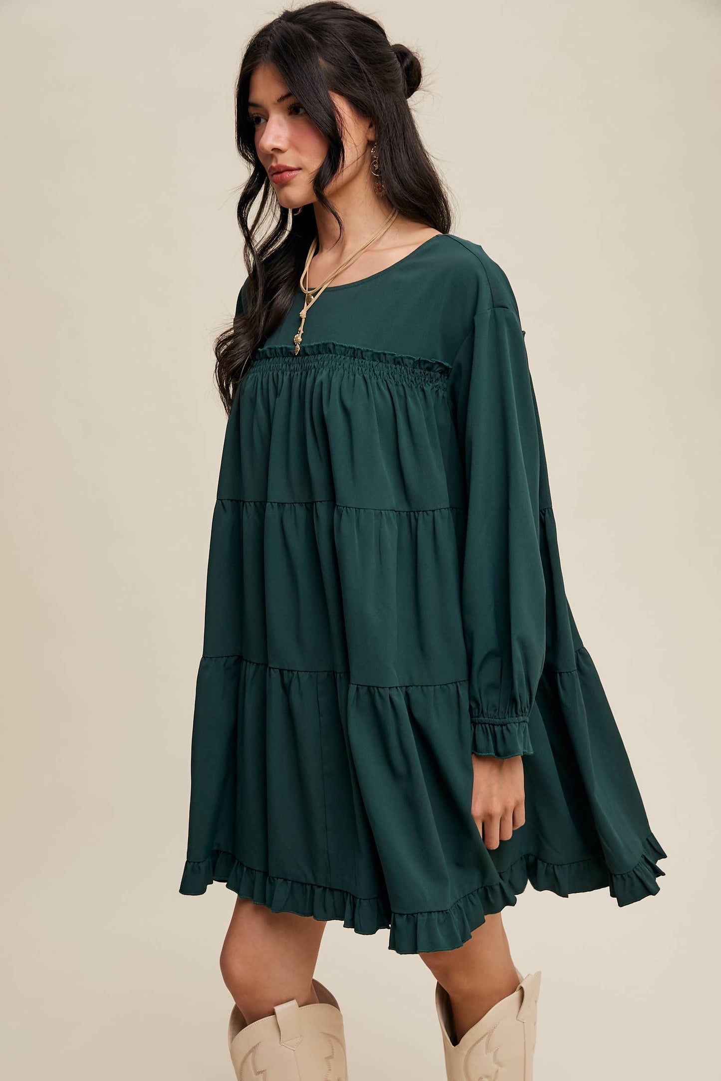 Ruffle Tiered Long Sleeve Babydoll Dress
