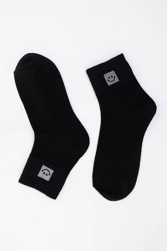 Happy Feet Embroidered Socks 🙃 - Fun Vibes: Black